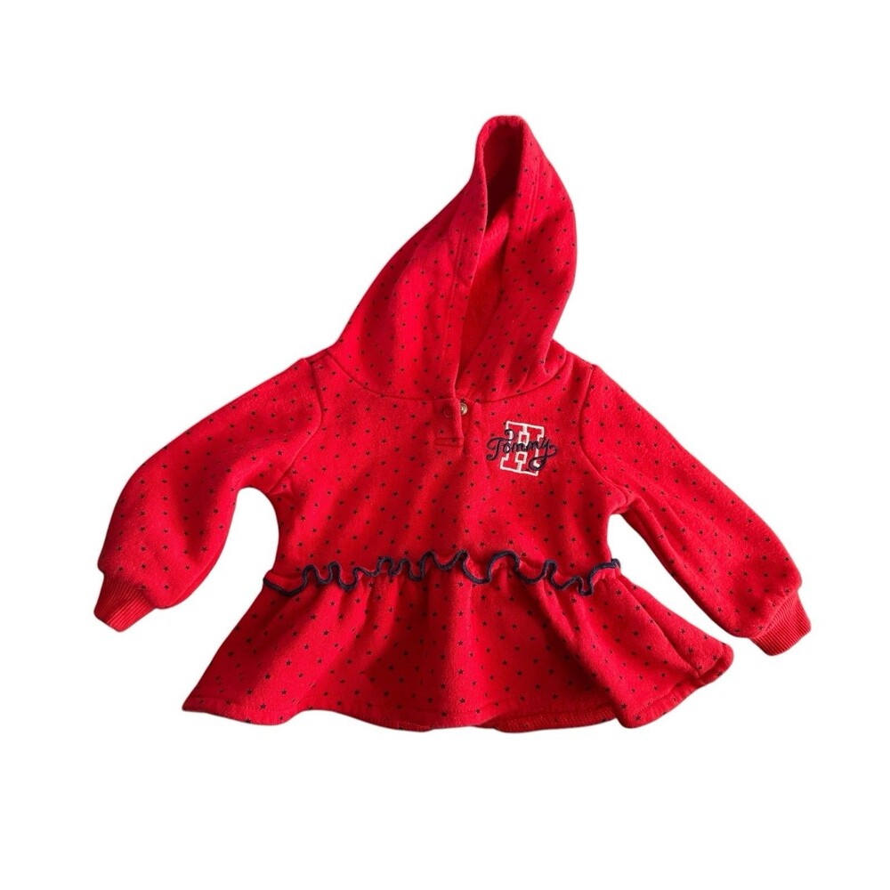 Girls Tommy Hilfiger 3-6 Months Red Sweater Blue Stars Baby Girls